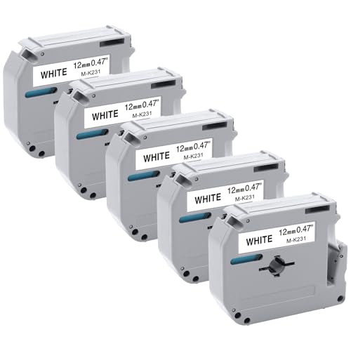 Wonfoucs MK231 Label Tape 12mm 0.47 White Replacement for Brother M-K231 M Tape Compatible with Brother P-Touch PTM95 PT-80 PT-65 Label Maker, Pack of 5