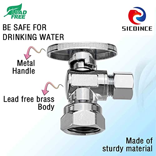 (10 Pack) Sicoince Toilet Shut Off Valve Angle Stop Valve Sink Brass, Inlet 1/2 Inch Thread, Outlet 3/8 Inch Compression #TOP2