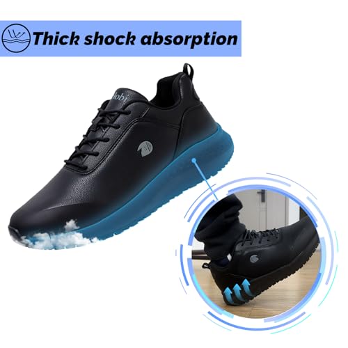 Image of Non Slip Work Shoes for Men Slip on Waterproof Kitchen Chef Restaurant Walking Sneakers Comfortable Food Service Working Footwear Leather Nursing Shoe