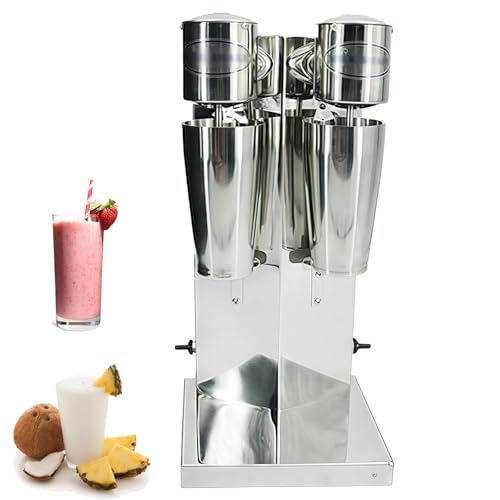 DOJOEUU Batidora Comercial de Acero Inoxidable con Interruptor de Seguridad, 2 velocidades Ajustables, 800 ml/Vaso, 280 W, Ideal para restaurantes, Bares y cafeterías(Double Head)