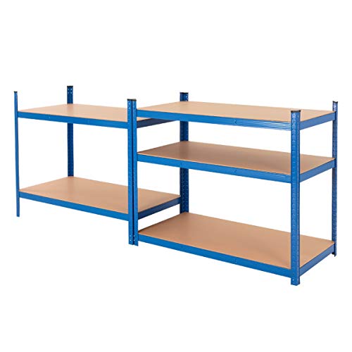 Miniatura 4 de Ecd Germany Juego De 2 Estanterías Para Cargas Pesadas 200x100x50 Cm De Metal Recubierto De Polvo Azul Con 5 Estantes De Madera Mdf Cargable Hasta 875kg Montaje Sin Tornillos Banco De Trabajo Taller