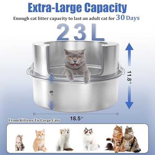 Arenero de Acero Inoxidable para Gato, Extra Grande con Tapa miniatura 2