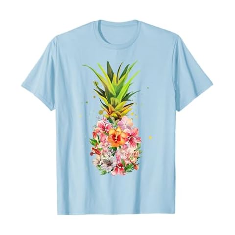 Pineapple Flowers Shirt Women Aloha Hawaii Vintage Hawaiian T-Shirt Cover