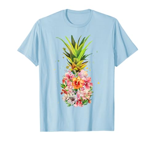 Camicia Ananas Fiori Donna Aloha Hawaii Vintage Hawaii Maglietta
