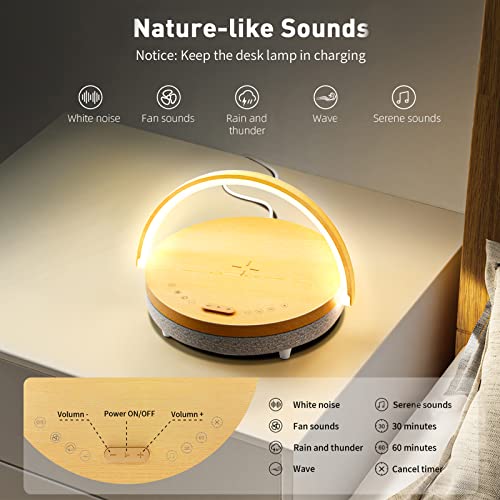 Vivilumens Bedside Table Led Night Light With Wireless Charger And Bluetooth Speaker, Desk Lamp As Sleep Aid White Noise Machine And Phone Holder, Great Birthday Gifts For Girlfriend, Women, Mom, Men #TOP2