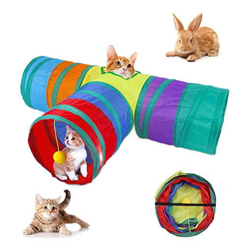 Túnel para Gatos,3 Vías Túneles Plegable,Juguete Tubo de Gatos,Gato Interactivo Juguetes para Gatitos,Cachorros,Conejos,Cobayas Cover