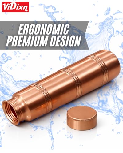 Image of 100% Pure Copper Water Bottle 950ml - Ayurvedic Leak-Proof Copper Bottle for Drinking Water - Handcrafted Mandala Design - BPA-Free & Eco-Friendly - Improves Immunity & Digestion (TOWER 3 RING)