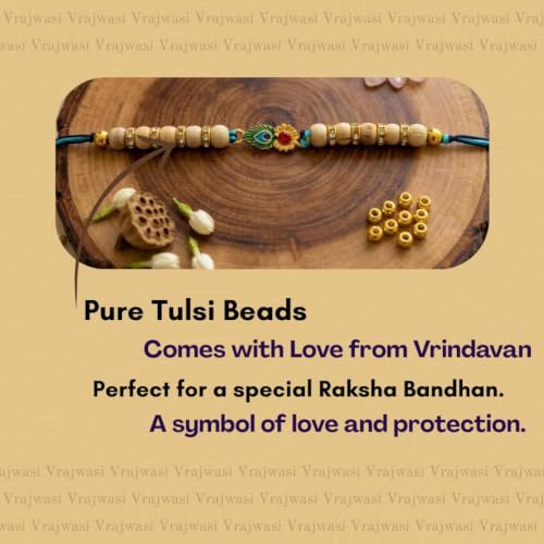 Image of Original Tulsi Rakhi for Brother | Handmade Natural Tulsi Beads Rakhi | Sacred Raksha Bandhan Rakhis for Boys | Traditional Spiritual Rakhi Gift
