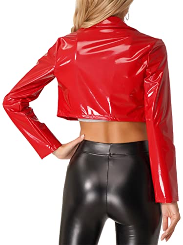 Women's Crop Faux Leather Jacket Cropped Motorcycle Jacket Coat Long Sleeve Bolero Outwear4