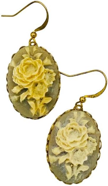 Rose Cameo Earrings Ivory on Jade Background