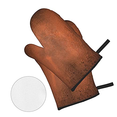 Oven Mitts And Pot Holders Sets Of 4 Paint Hammered Abstract Orange Brown Vintage Aged Copper Burnt Dirty Dark Antique Polyester Oven Mitts With Oven Gloves And Hot Pads Potholders For Kitchen Bbq #TOP2