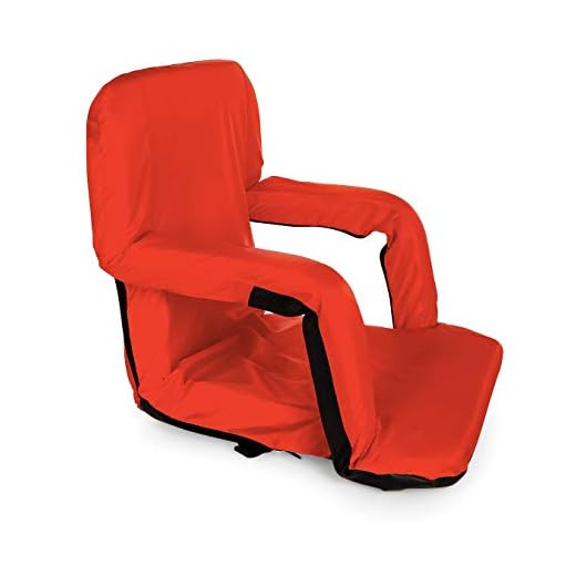 Camco Portable Reclining Stadium Seat for Bleachers with Carry Straps-Water Resistant, Comfortable Cushioned Design with Adjustable Arm Rests, and Zippered Storage
