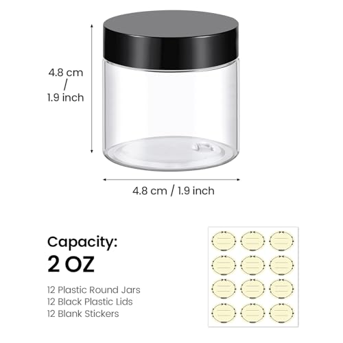 image for TUZAZO 2 Oz Small Plastic Jars with Lids and Labels BPA Free, Empty Ro