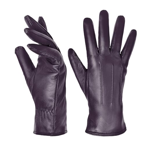 Harssidanzar Leather Gloves For Womans,Winter Warm Cashmere Lining Touchscreen Texting