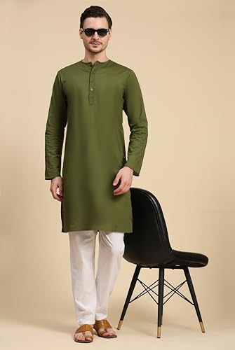 Image of SKAVIJ Men's Pure Cotton Solid Kurta Pajama Set Round Neck Casual Yoga Dress