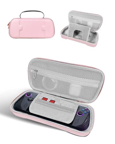 ASUS ROG Ally X 2024 用 収納ケース 収納バッグ キャリングケース カバー 【HUKWIMO】大容量 防水 ゲームハンドヘルド ハードシェルケース 対応ASUS ROG Ally X 本体とアクセサリーを効率的に収納用保護ケース(ピンク