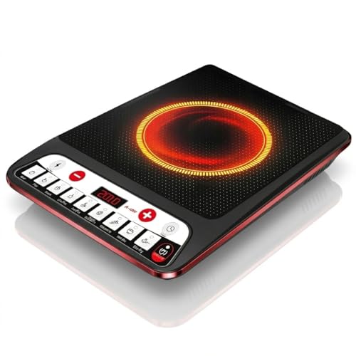 Image of 2000W Induction Cooker with Slide Touch Sensor & Digital LED Display | 9 Heat Levels | 4-Hour Timer & Auto Shut-Off | Crystal Glass Top | Portable Energy Efficient Electric Cooktop Cookware