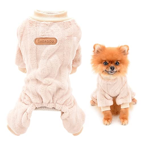 SMALLLEE_LUCKY_STORE 犬 服 秋 冬 つなぎ 厚手ロンパース 子犬小型犬中型犬洋服猫服 洋服 可愛ふわふわ フランネルパジャマ部屋着裏起毛ペット服犬の服暖かい防寒コートチワワ散歩服ドッグウェアオールインワンお出かけウェアに,ベージュ,M