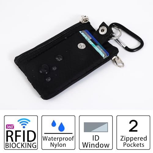 Image of MASAPHlL Small Lanyard Wallet for Women /Men with RFID Blocking ID Card Wallet, Minimalist Nylon Zipper Pouch, Travel Neck Wallet with Keychain, ID Window for Card,Coin,Cash (Black)