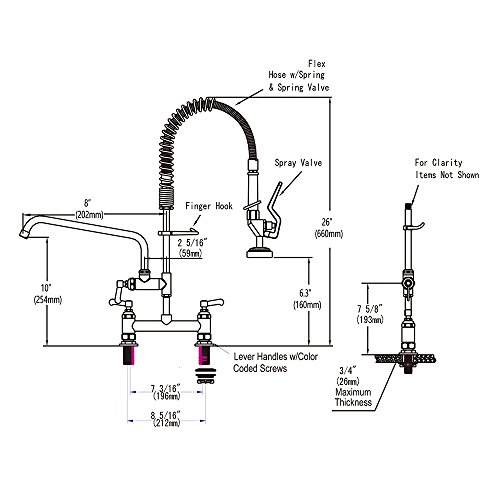 CWM Commercial Sink Faucet  Pre-Rinse Kitchen Brass Constructed Polished Chrome with Pull Down Sprayer 26" Height  8" Center Deck Mounted with 8" Add-on Spout - Thumbnail 7