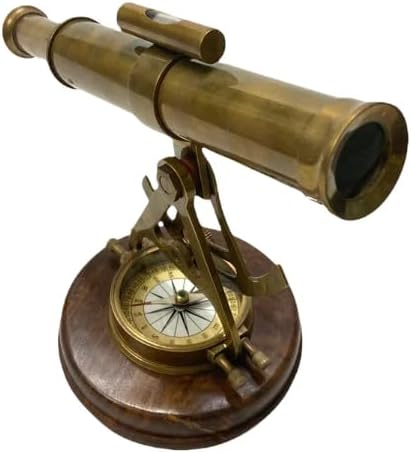 Antique Brass Telescope Alidade Telescope with Compass Transit Surveying Theodolite Telescope for Homwe Office and Table Decor