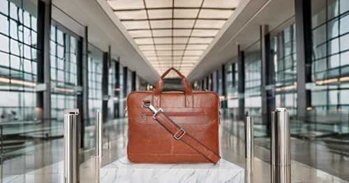 Image of HUCI Men's Tan Synthetic Leather Briefcase Best Laptop Messenger Bag Satchel for Men