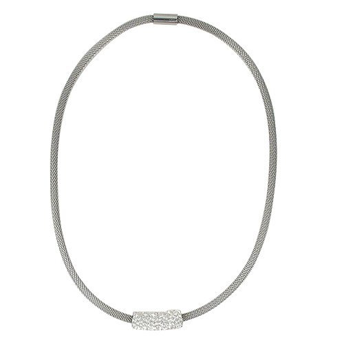 Isaac Kieran  Silver-Tone Stainless Steel With White Crystals Mesh Magnetic Necklace, 18" #TOP12