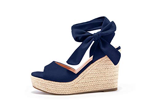 Image of SERAIH Womens Lace up Espadrilles Platform Wedges Sandals Heels Tie Ankle Strap Summer Dress Shoes