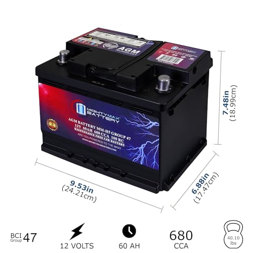 Mighty Max Battery MM-H5 Start and Stop Car BCI Group Size 47 12V 60 AH, 100RC, 680 CCA Rechargeable AGM Car Battery by Mighty Max Battery - Image 2