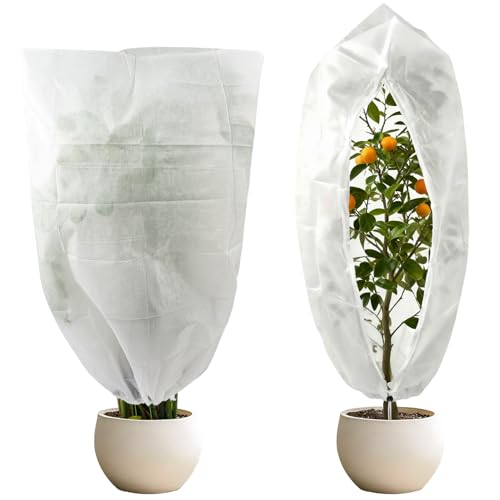 Shintop 2PCS Plant Frost Protection Covers 80x120cm 70gms with Drawstring and Zipper,Garden Plant Fleece Frost Protection, Non-woven Frost Protection for Outdoor Plants, Plant Covers for Winter