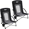 Portal Beach Chairs for Adults 2 Pack High Back Low Folding Camping Chair Portable Lightweight with Cup Holder for Travel, Concert, Lawn, Festival, Support 350lbs