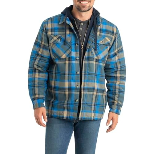 Legendary Whitetails Men's Standard Maplewood Hooded Shirt Jacket, Slate Hatchet Plaid, X-Large