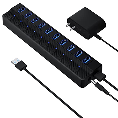 Powered USB Hub 3.0 with 10 Ports and Power Adapter
