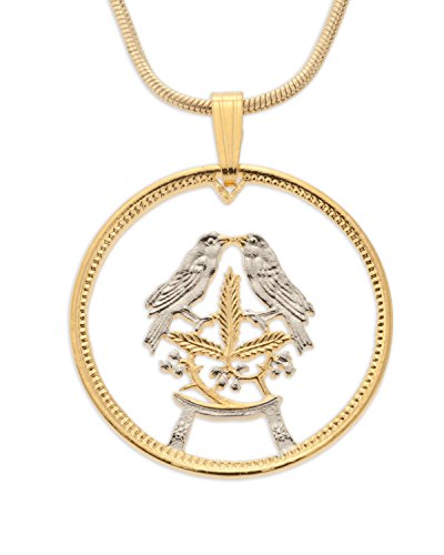 The Difference World Coin Jewelry Love Birds Pendant & Necklace, South Africa One Half Cent Hand Cut