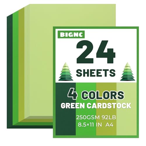 BIGNC 24 Sheets Green Cardstock 8.5 x 11 inches Green Construction Paper Thick Paper Cover Card Stock for DIY Crafts