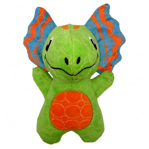 Bite Force - Durable & Strong Dog Toy Green Dino with Squeaker, Kevlar-Reinforced for Aggressive chewers.