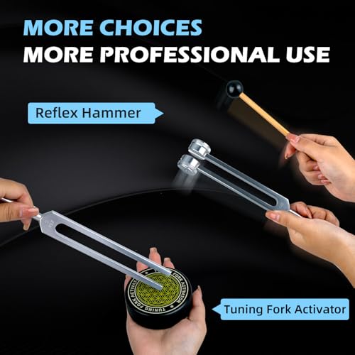 Hugbow Tuning Forks for Healing, Aluminum Alloy Tuning Fork 128Hz, 136.1Hz, 256Hz, 384Hz, Hockey Puck Activator & feet, Weighted & Unweighted Tuning Fork Set with Vegan Leather Pouch - Image 7