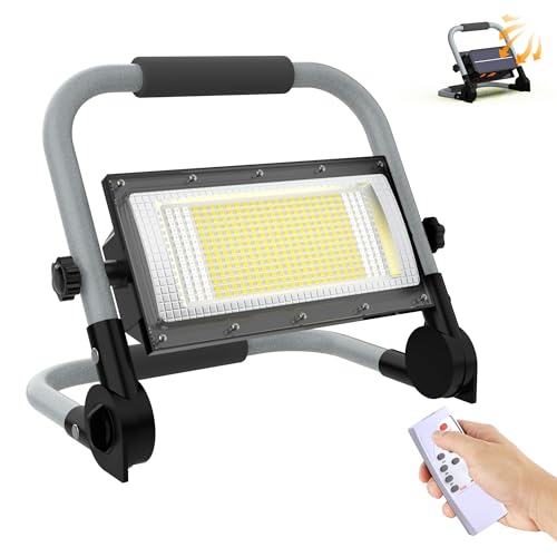 ERAY Foco LED Recargable 12000mAh Batería   Portátil Luz de Trabajo con Panel Solar, 10000LM, 350 LEDs, 5 Modos, IP56, Mando a Distancia, Banco de Energía para Camping, Emergencia, Trabajo, Pesca