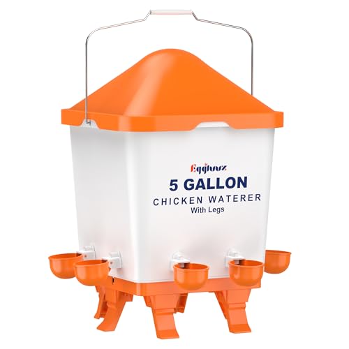 Eggluuz 5 Gallons Chicken Waterer Bucket with Chicken Water Cups, Adjustable Legs and Anti-Roost Cone