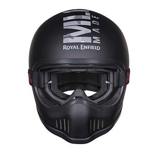 Image of Royal Enfield Enduro Full Face Camo MLG Helmet with Goggles Matt Black, Size: M( 57-58cm)