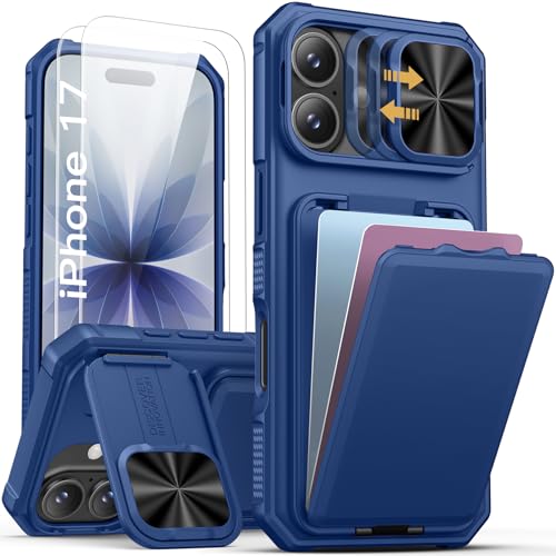 Image of SSLOTSCASE for iPhone 17 Case with 2X Glass Screen Protector & Stand, Blue