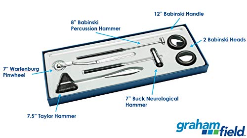 Graham-Field 7-Piece Neurological Diagnostic Set - Includes 7" Buck Hammer, 7.5" Taylor Hammer, 7" Wartenburg Pinwheel, and 8" Babinski Percussion Hammer - 1303 image 4