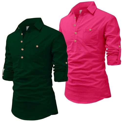 Image of Vida Loca Men Cotton Full Sleeve Casual Spread Collor Slim Fit Short Kurta for Men and Boys (Pack of 2)