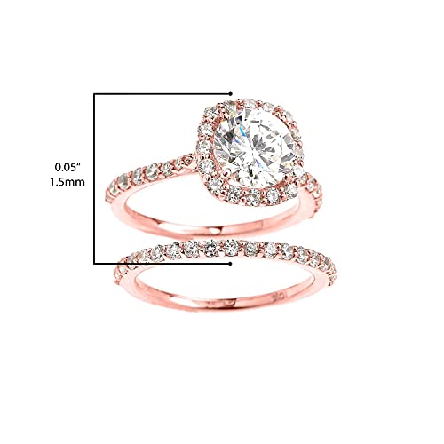 10K Rose Gold Cubic Zirconia Cushion Shape Halo Engagement Ring And 3/4 Eternity Wedding Band Bridal Ring Set - Size 7 #TOP2
