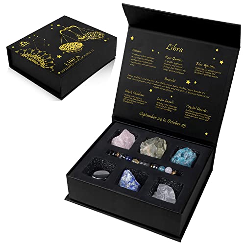 GolbalJew Libra Crystals Gift Set, Zodiac Signs Healing Crystals Birthstones with Horoscope Box Set Libra Astrology Crystal Bracelet Healing Stones Gifts