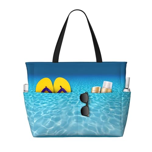 Tranquil Underwater Scenery Print Large Polyester Beach Tote Bag Swim Pool Bag For Weekender Travel Shopping