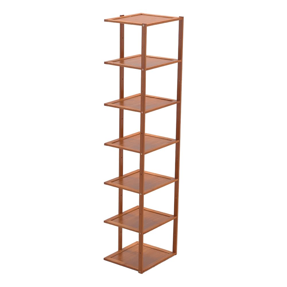 Warmiehomy 7 Tier Narrow Shoe Rack, Slim Tall Shoe Storage Organiser, Tea