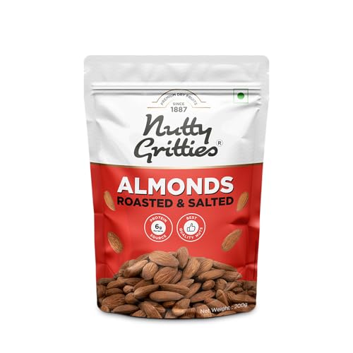 Image of Nutty Gritties Premium California Roasted and Lightly Salted Almonds 200g, Lightly Salted, Dry Roasted, Non Fried, Zero Oil, Crunchy Healthy Snack