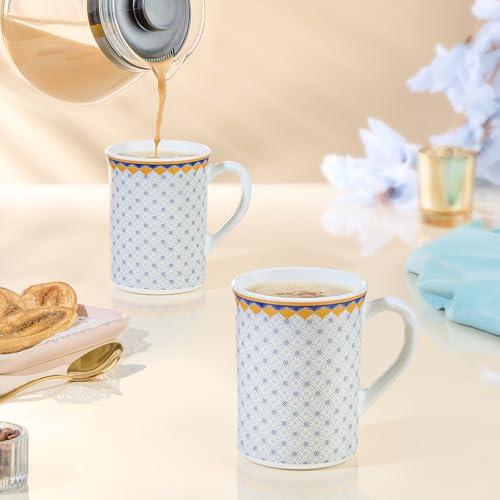 Image of Larah by BOROSIL 350ml x 2pc Opalware Kosmia Tea /Coffee Mug Set, Microwave & Dishwasher Safe Embossed Design Crockery Ideal for Daily Use & Gifting