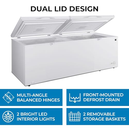 Kenmore 21 Cu. Ft. (595L) Convertible Chest Freezer/Refrigerator, Garage-Ready, Dual Lids, Keyed Safety Locks, LED Lights, Easy-Rolling Wheels, Manual Defrost, White, For Hunting Cabin Garage Cottage on Fridge.com